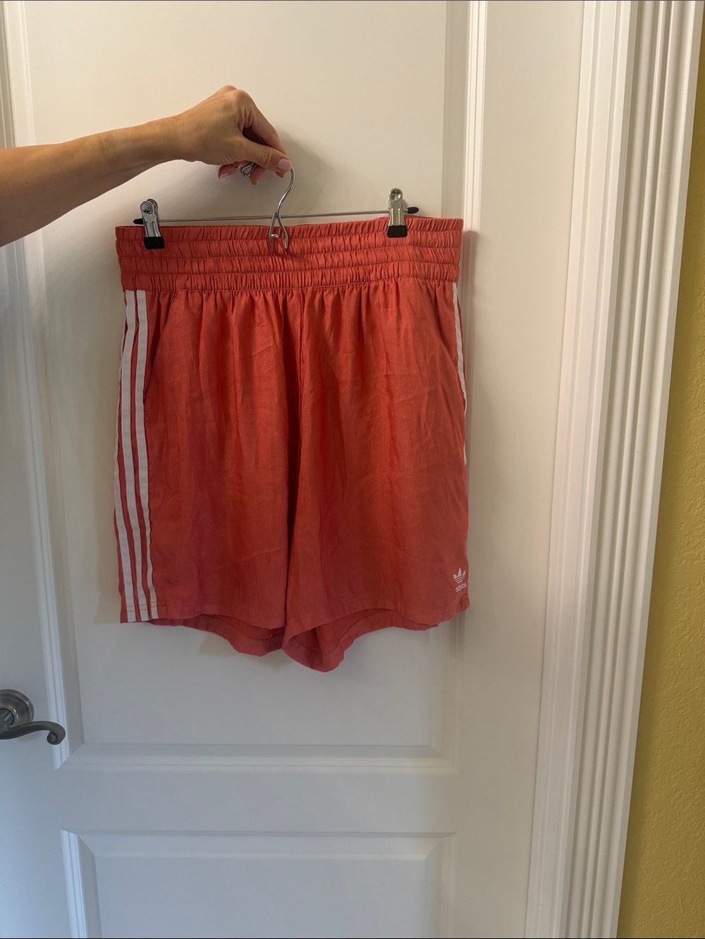 adidas Coral Athletic Shorts with White Side Stripes